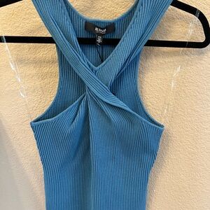 Hudson Jeans Ribbed Twist-Front Tank Top in Teal
